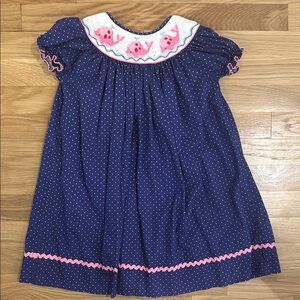 Marmellata Smocked Easter dress with Puff Sleeves and Embroidered Whales